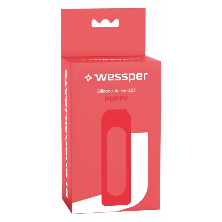 Husa protectie din silicon pentru sticla Wessper B1 de 0,5 l, rosu poppy, fara BPA, antiderapanta