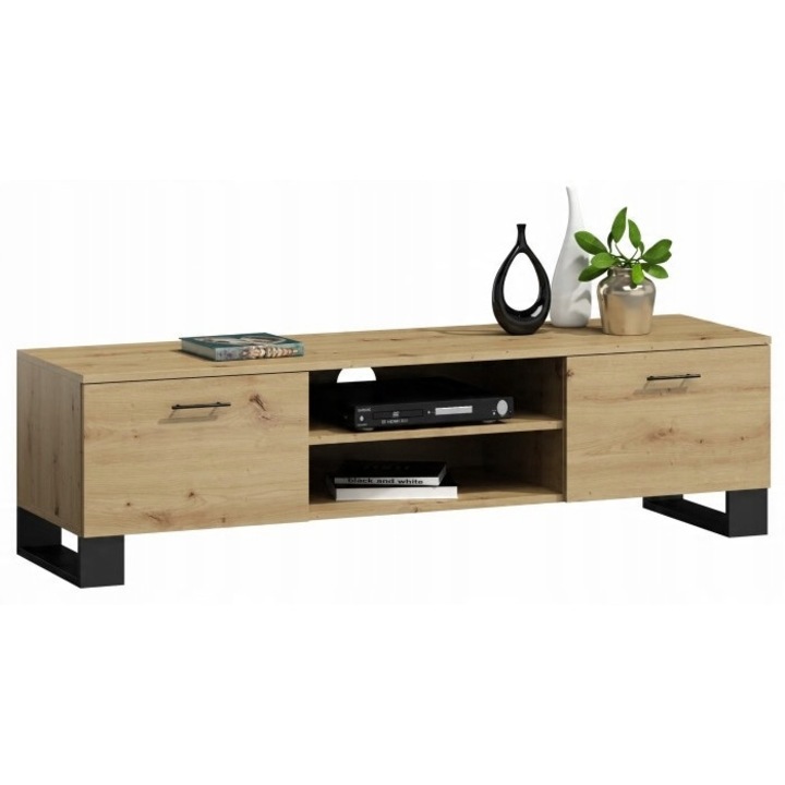 Comoda RTV Klara, Per La Vita, 150x40x46,6cm, 2 polite inchise, culoare stejar artisan