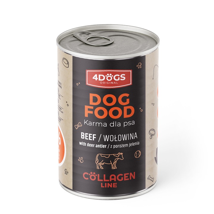 4DOGS Collagen Line nedves eledel marhahússal, 400g