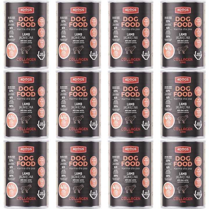 Kutyaeledel, 4DOGS, Karma Collagen Line, őz és bárányhússal, 10+2 szett, 400g