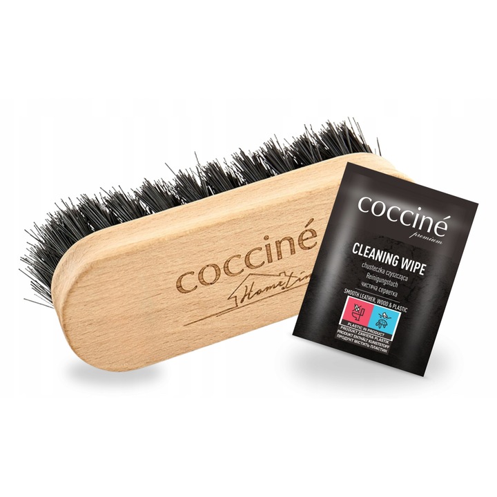 Crema de ghete, Coccine, 11,5 cm, 1 buc., pentru curatare si lustruire, set cu laveta, lemn, maner confortabil, peri sintetici, utilizare universala, usor de utilizat, dimensiune practica, sigura si fara miros, pentru piele naturala si piele intoarsa, pen