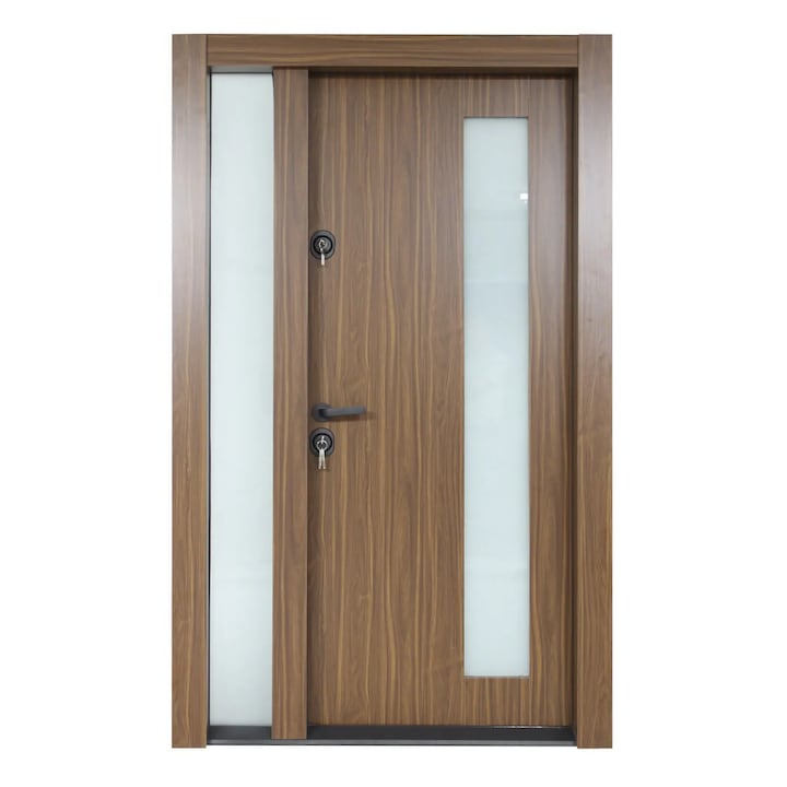 Usa Alcobond S 706, dubla, 2 geam, pentru exterior, foaie de usa exterior aluminiu compozit bond, deschidere dreapta, nuc, 120x201 cm