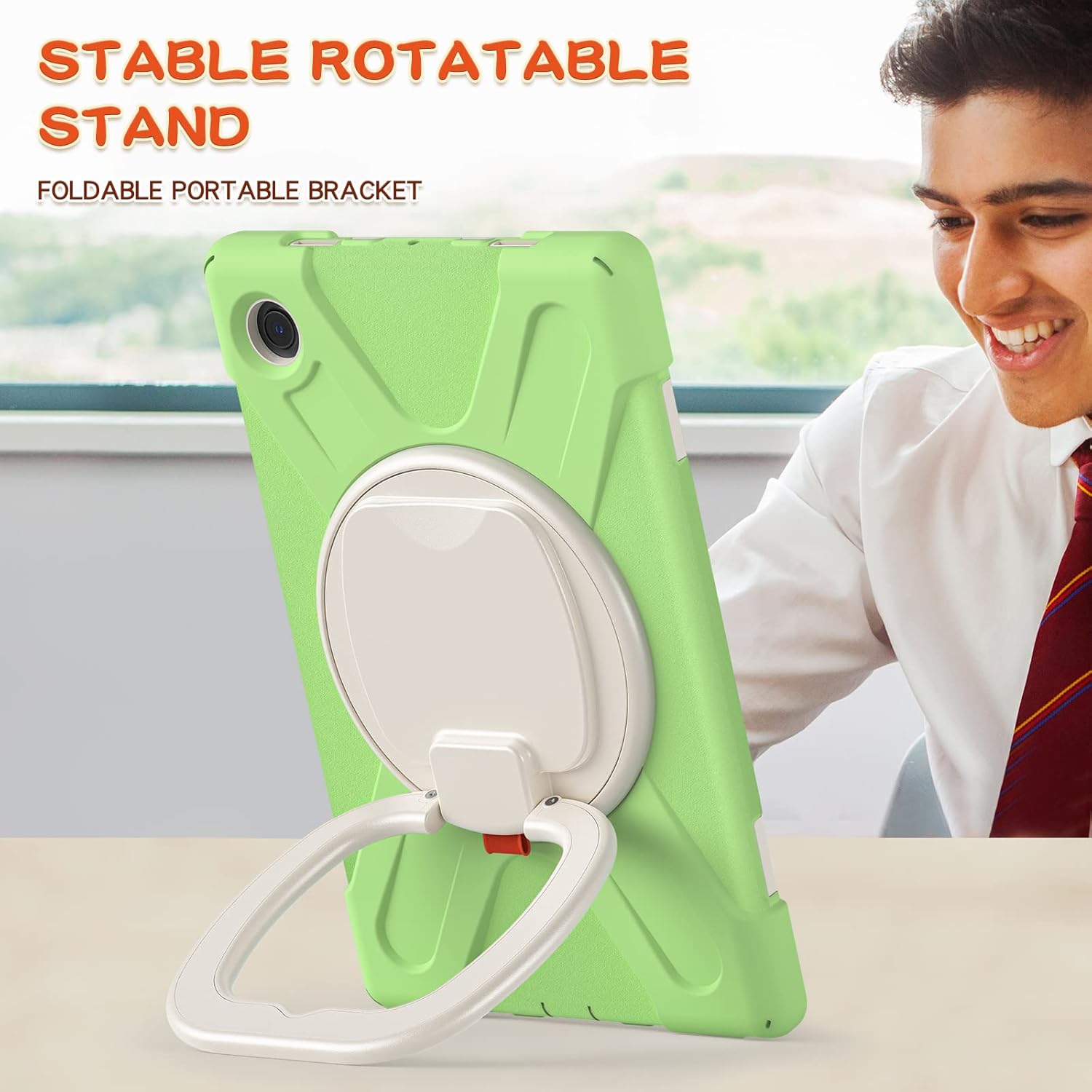 Husa de Protectie pentru iPad Air 11/ Air5, Antisoc, Suport 360°, Suport SmartPEN, Carcasa Robusta, Stand Rotativ, Copii & Adulti, Verde deschis