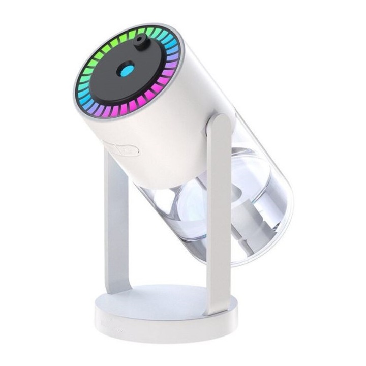 Umidificator de Aer Ultrasonic cu Lumina de Noapte si Proiectie Cer Instelat, Difuzor Aromaterapie, Ultra-Portabil si Silentios, Oprire Automata, 280 ml, Alb