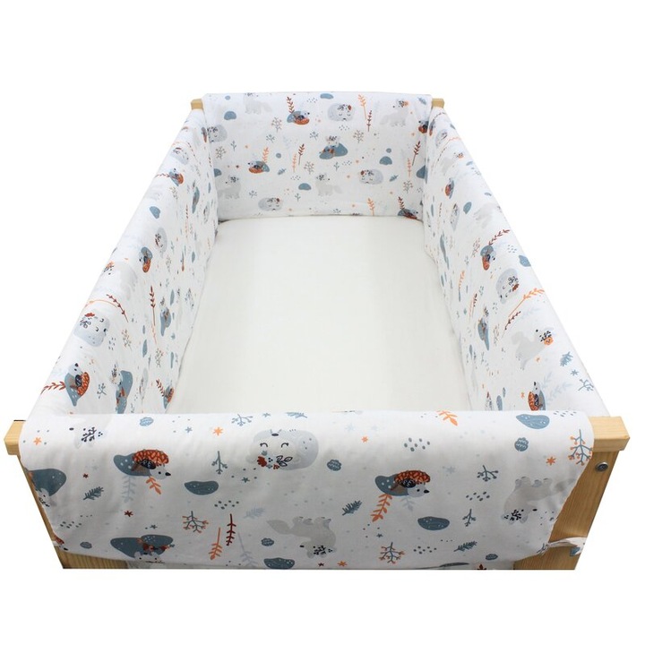 Set aparatori patut, Maxi, bumbac, Little animals, 120x60 cm, alb