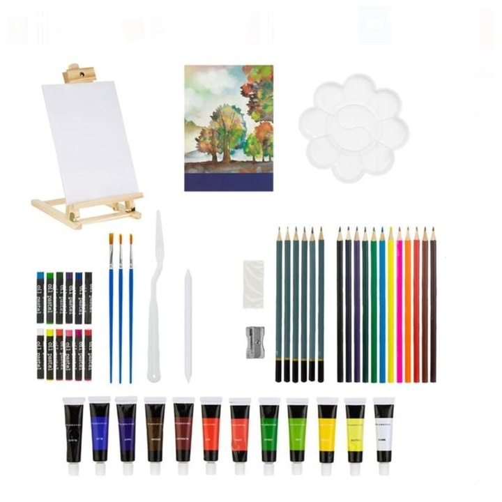 Set Pictura cu Vopsea Acrilica Sevalet & Accesorii - 62 piese