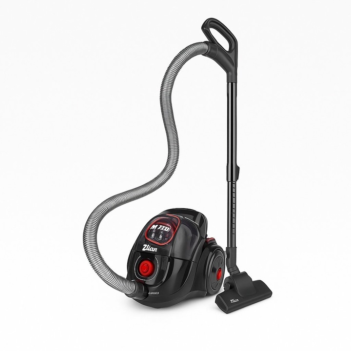 Aspirator fara sac Vionex Zilan 750W, filtrare ciclonica, filtru HEPA, 2L, tub inox telescopic, control putere, 75dB, negru-rosu
