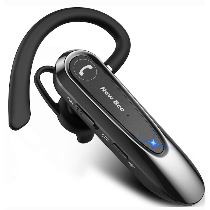 Безжична Bluetooth слушалка New Bee LC-B45, с калъф, активна функция за намаляване на външния шум, живот на батерията 20 часа разговор, свързване към две устройства едновременно, бързо зареждане, Bluetooth 5.0, HD звук, черен цвят