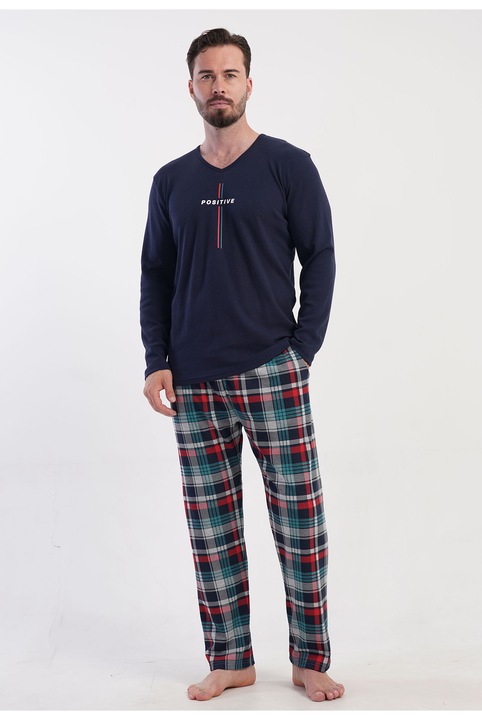 Pijama bumbac interlok Vienetta, Positive, bleumarin