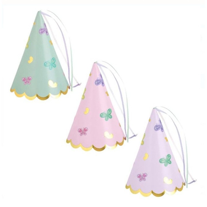 Комплект Парти Шапки от Картон с Панделки и Пеперуди 16см - 12бр
