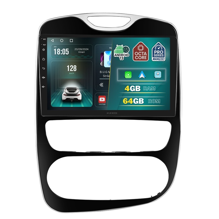 Navigatie Renault Clio 4 (2012-2019) dedicata, MaxTech® PRO SERIES, 4 GB Ram 64 GB Rom OctaCore, Carplay & Android auto, Ecran 10 ” HD Touch, GPS, Wifi, Bluetooth, Radio, USB, EQ, Waze