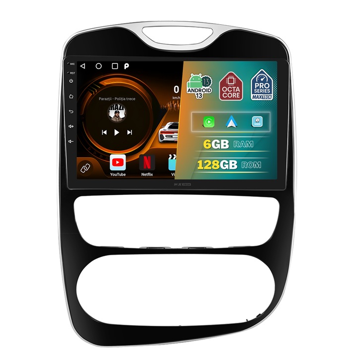 Navigatie Renault Clio 4 (2012-2019) dedicata, MaxTech® PRO SERIES, 6 GB Ram 128 GB Rom OctaCore, Carplay & Android auto, Ecran 10” HD Touch, GPS, Wifi, Bluetooth, Radio, USB, EQ, Waze
