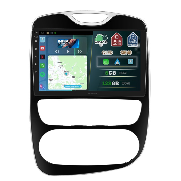Navigatie Renault Clio 4 (2012-2019) dedicata, MaxTech® PRO SERIES, 8 GB Ram 128 GB Rom OctaCore, Carplay & Android auto, Ecran 10” HD Touch, SIM 4G, GPS, Wifi, Bluetooth, Radio, EQ, Waze