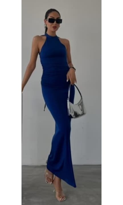 Дълга елегантна рокля, син
