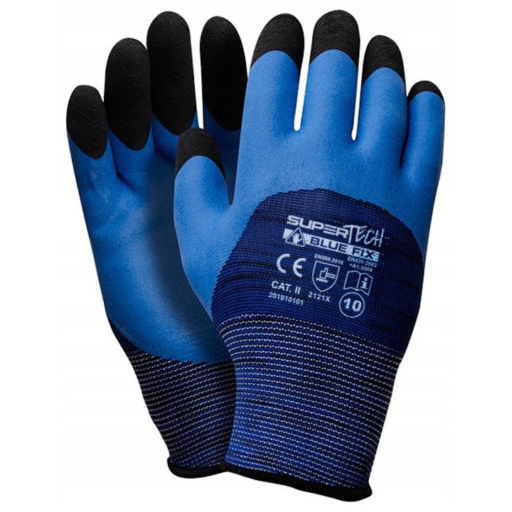 SuperTech Blue Fix munkakesztyű, 10-es méret, latex, ellenálló, 1 pár
