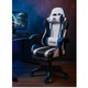 Геймърски стол EXTREME R1 с поставка за крака, гумени колела, бял/син, 48x48см