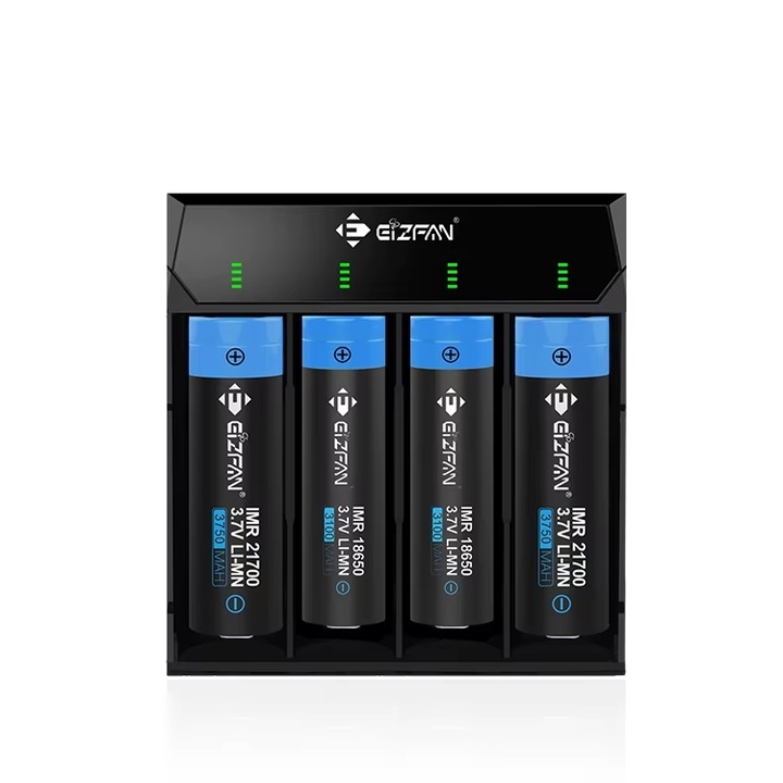 Зарядно устройство за акумулатори EIZFAN NC4, USB, 2000 mAh, 3.7 V, 2A, Черно, LED индикатор