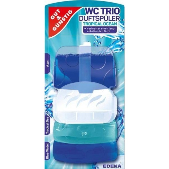 Odorizant Gel Pentru Toaleta Wc, G&G Tropical Ocean, 1 Suport + 2 Rezerve (3x55ml), Actiune Antibacteriana, Previne Depunerile De Calcar Si Rugina, Mentine Igiena Zilnica, Parfum Marin Proaspat, Solutie Completa Pentru Curatenie Si Prospetime
