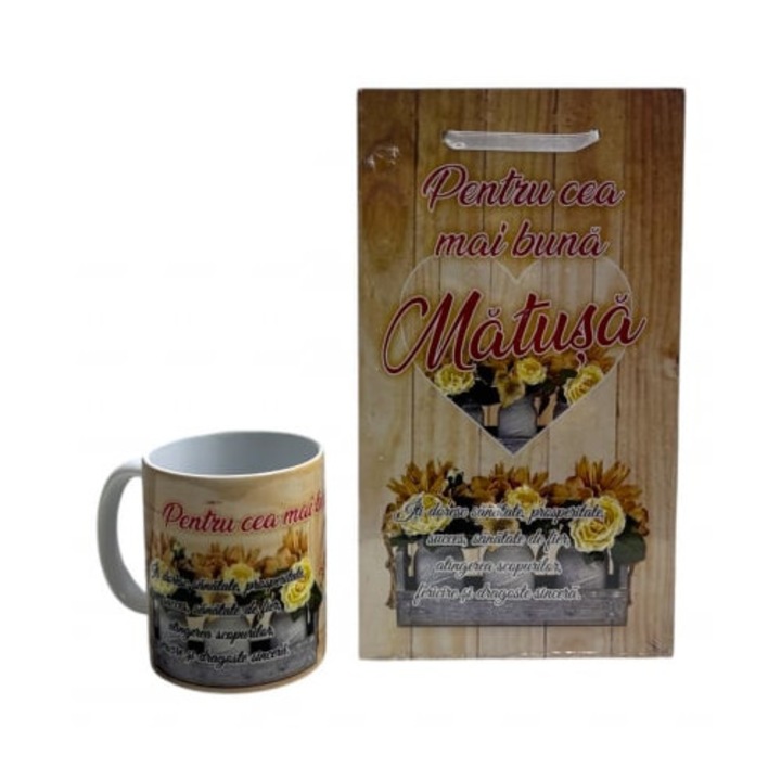Set cana si tablou pentru matusa, Cadou martisor, 1/8 Martie, Ziua Mamei, Ziua Femeii, aniversare, onomastica | 330 ml