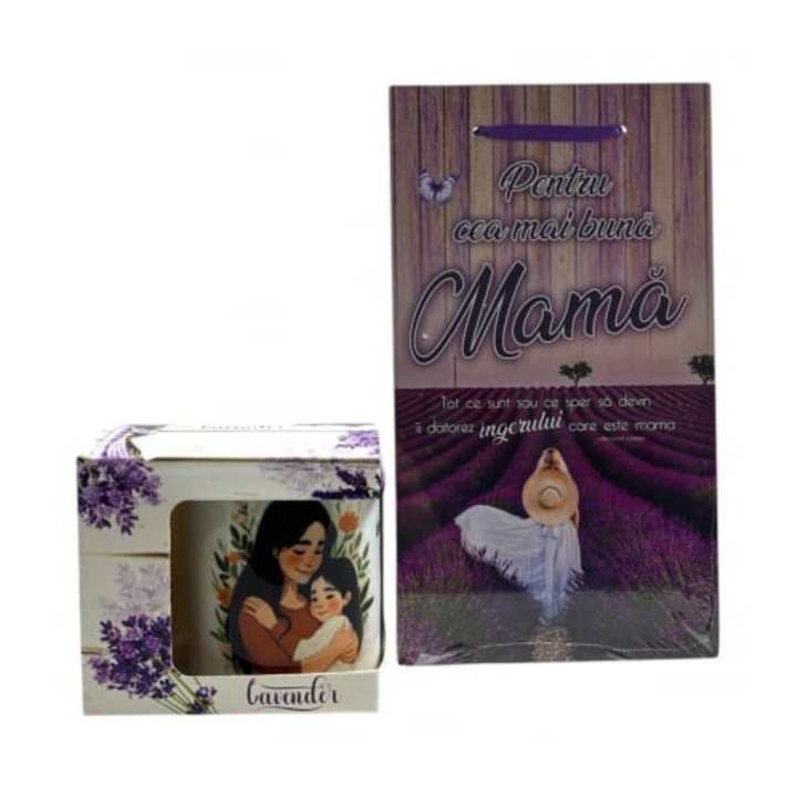 Set pentru mama: set cana ceramica si tablou lemn, Cadou aniversar, martisor, 1/8 Martie, Ziua Femeii, Ziua Mamei | 330 ml