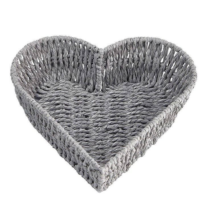 Szív alakú rattan kosár, szürke, 27x26x7cm