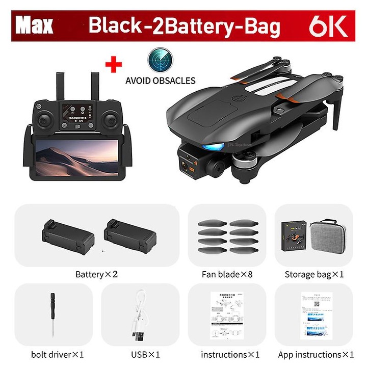 Kvadkopter drón 8K kamerával, 30 perc repülési idő, alkalmazásvezérlés, 32x32x8cm, fekete