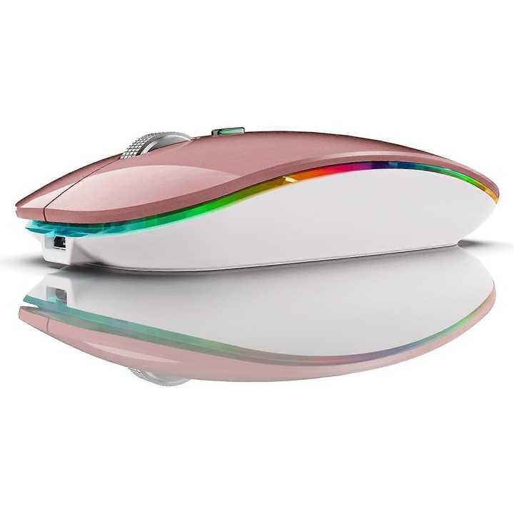 Mouse Wireless cu Mod Jiggler, Culoare Roz, 2.4G si Bluetooth 5.1, Design Subtire