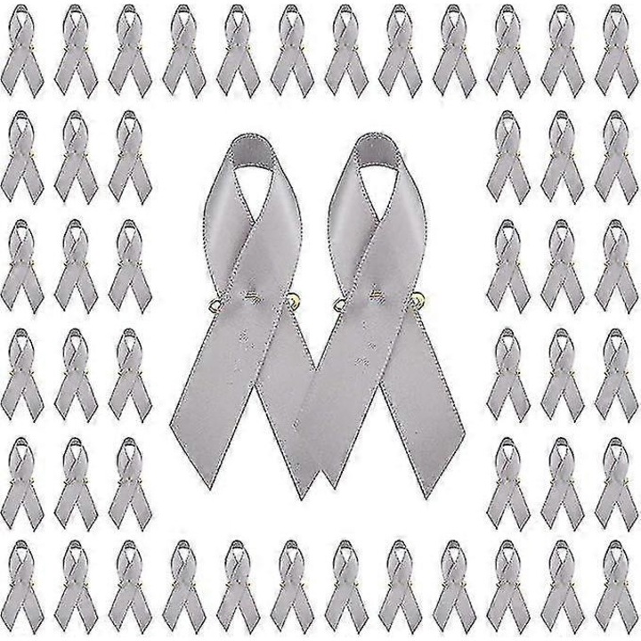 Set 200 bucati panglici cu ace de siguranta, brose de constientizare, gri