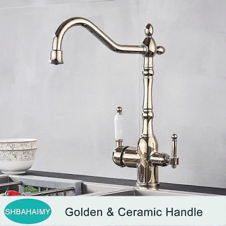 Konyhai csaptelep, munkalapra szerelhető, 3 üzemmód, arany