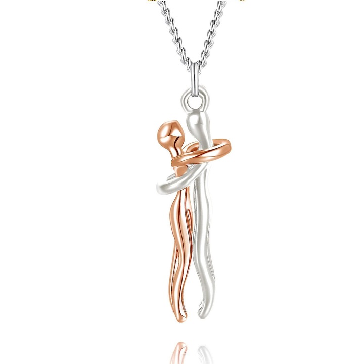 Colier cuplu imbratisare, bijuterii pentru el si ea, aur roz