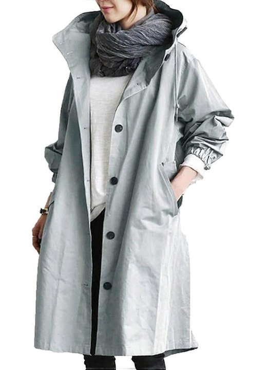 Jacheta de ploaie dama, impermeabil, cu gluga, buzunar, albastru deschis, 4XL INTL