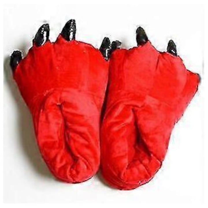 Papuci de plus, model K438, gheare de animale, bumbac, rosu, 39-45 EU