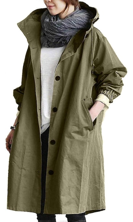 Női esőkabát, vízálló, kapucnis, poliészter, zöld, M INTL