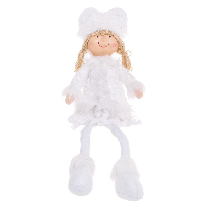 Figură festivă, Fééric Lights and Christmas, elf zâmbitor, alb, înălțime 55 cm