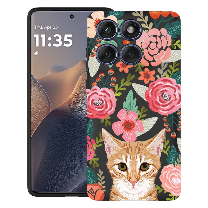 BestCase® Husa TPU Ultra Slim Compatibil cu Motorola Moto G86 Power, cu Design Cat and Flowers, 3113067 B 638