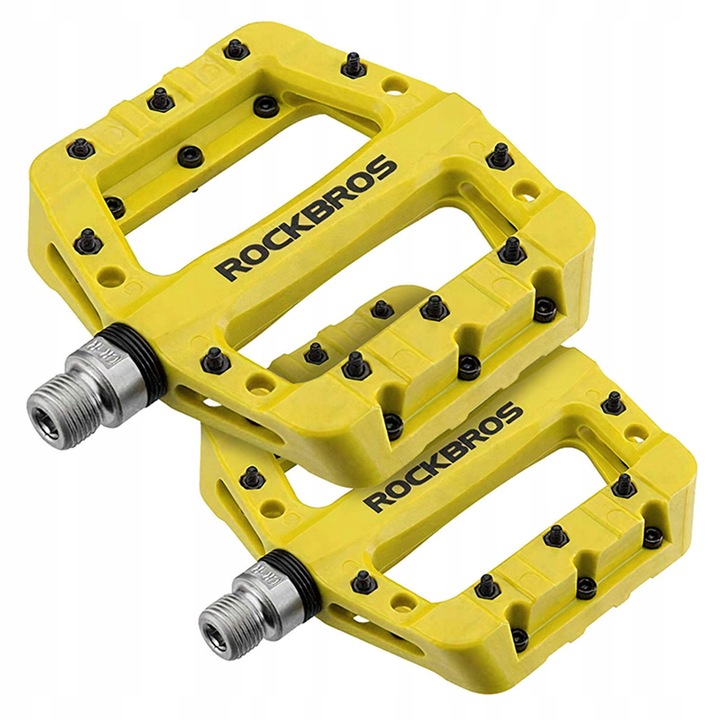 Pedale bicicleta Rockbros, universale, antiderapante, galbene, 12x10,5x2cm, set 2 bucati cu 3 pini de rezerva