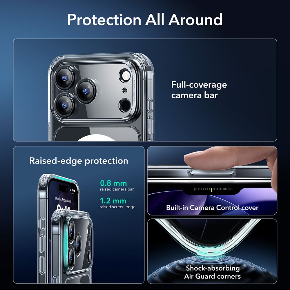 ESR Classic Hybrid HaloLock - Husa telefon - compatibil cu Apple iPhone 17 Pro Max - culoare Transparent