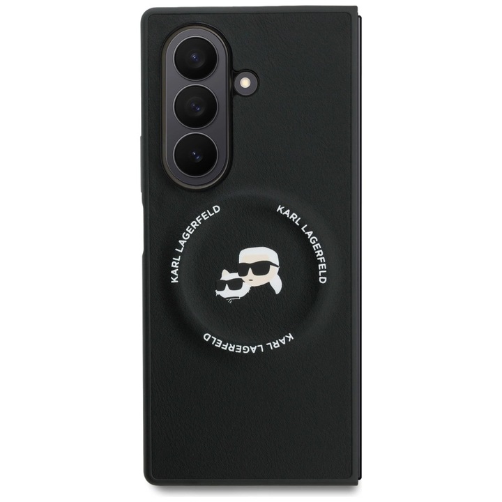 Кожен калъф Karl Lagerfeld Karl & Choupette Logo с MagSafe, съвместим със Samsung Galaxy Z Fold 7, черен