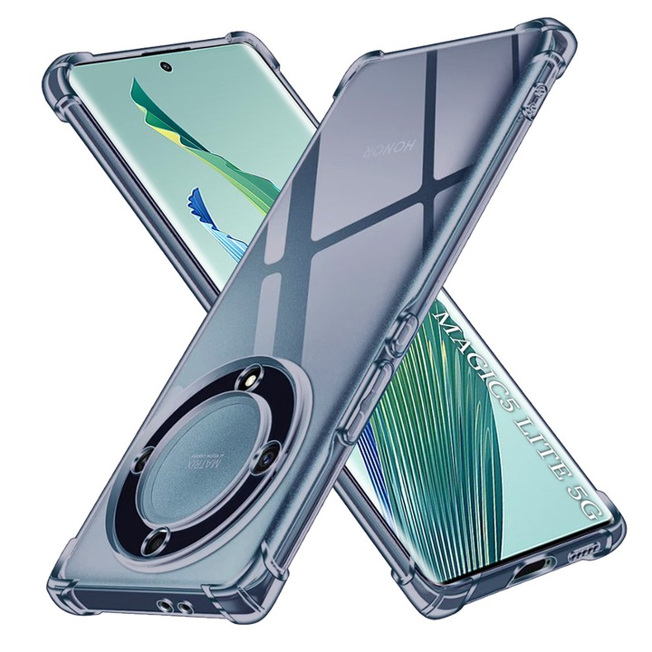 Husa Clear Anti-Soc pentru Honor Magic5 Lite, Protectie Colturi AirBag, Rezisntenta Socuri si Zgarieturi, Design Slim, Anti-Ingalbenire, Fumuriu