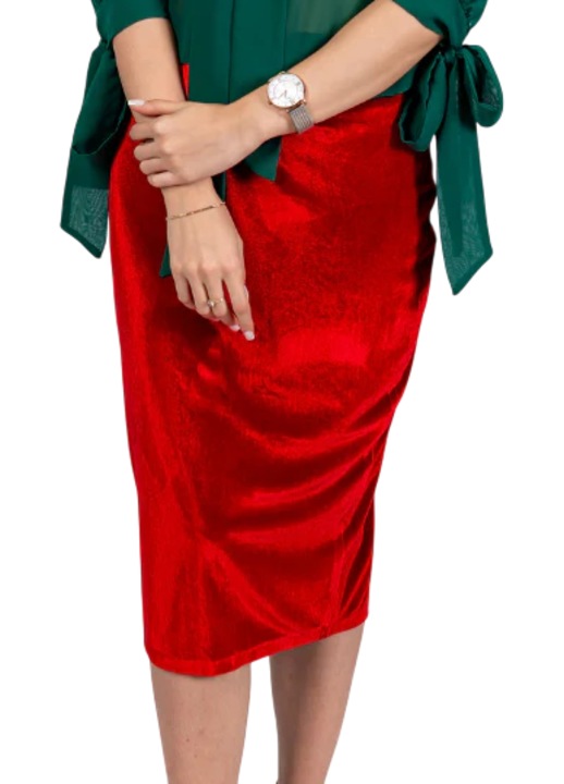 Fusta din Catifea Rosu-Bordo cu slit ILINKAS marime M