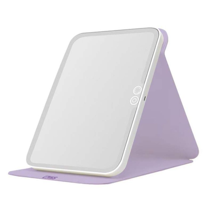 Oglinda Cosmetica SIKS Pentru Machiaj Cu Lumina LED, 3 Tipuri De Lumina, Touch Switch, Pliabila, Iluminata, Cu Suport, USB, Dimensiuni 23 x 17 cm, Mov