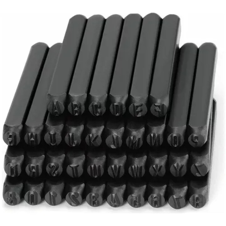 Set 36 stampile cu litere si numere, Nierbo®, 4mm, Metal, A-Z si 0-9