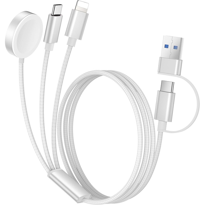 Зарядно устройство iWatch, магнитно, Mafsafe, зарядно устройство за мобилен телефон, 3 в 1, USB-C, 1.5м, Бяло