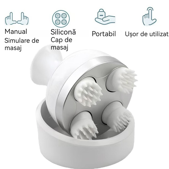 Fejmasszírozó készülék, fehér, 15.5x12x12cm, masszázsmódok készlete