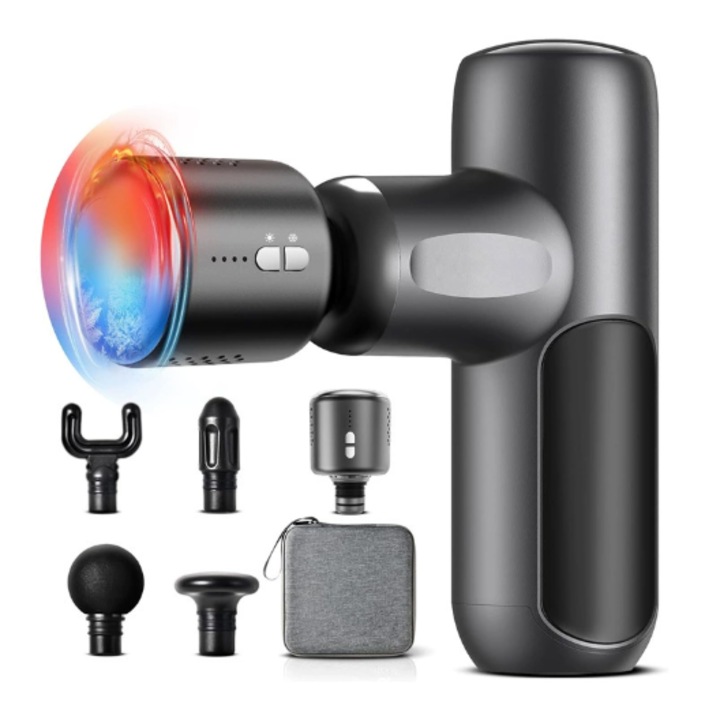 Aparat pentru Masaj Profesional Tip Pistol LYCENXI,4 Capete, Motor Silentios Fara Perii, masaj cu caldura si raceala, portabil, pentru relaxare