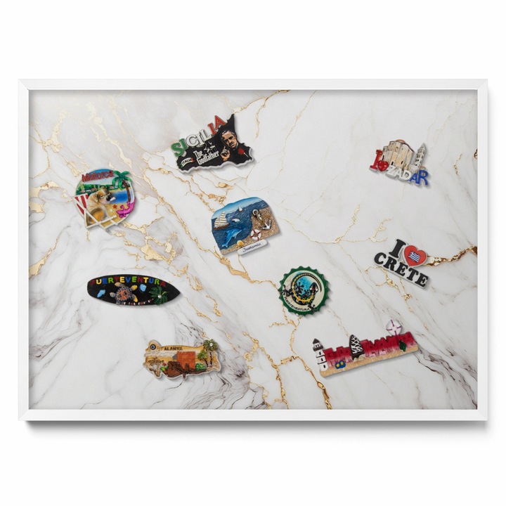 Mágnes tábla, Tulup, Stílusos márványkő, Fehér keret, 70 x 50 cm, 010840700030100268047