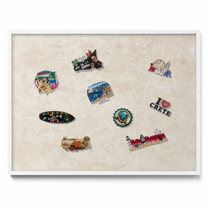 Mágneses tábla, Tulup, Elegáns világos kő, Fehér keret, 80 x 60 cm, 010840700040100283371