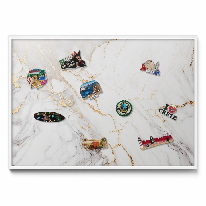 Mágnes tábla, Tulup, Stílusos márványkő, Fehér keret, 100 x 70 cm, 010840700050100268047