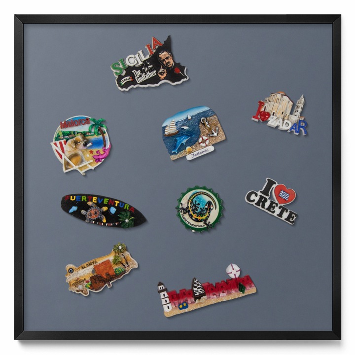 Tabla magnetică decorativă, Tulup, gri rece, 50x50cm, ramă neagră