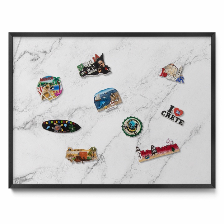 Tabla magnetică decorativă, Tulup, Marmură deschisă, Rama neagră, 80x60cm